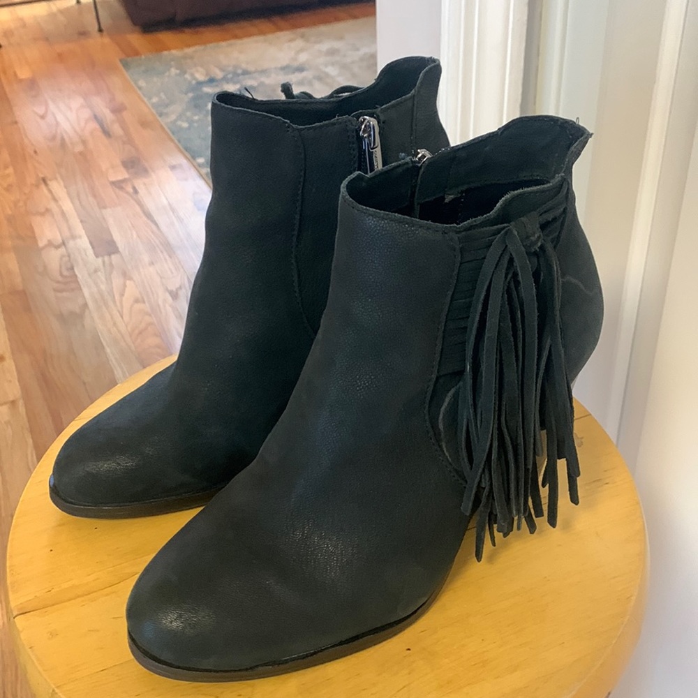 Vince Camuto  short fringe black ankle boots